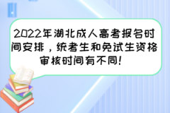 2022年湖北成人高考报名时间安排，统考生和免试生资格审核时间有不同！