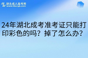 24年湖北成考准考证只能打印彩色的吗？掉了怎么办？