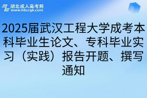 2025届武汉工程大学成考本科毕业生论文、专科毕业实习（实践）报告开题、撰写通知